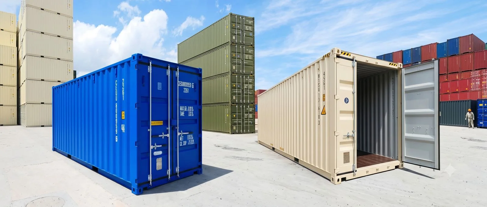 Contenedores Dry One Trip en el patio de stock — disponibilidad inmediata